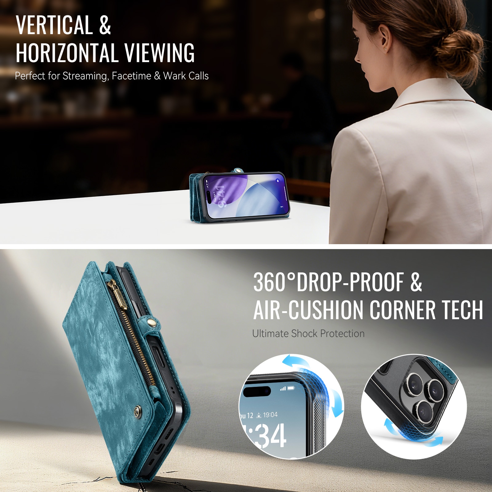 iPhone 17 Pro Rymligt plånboksfodral med många kortfack, Blå