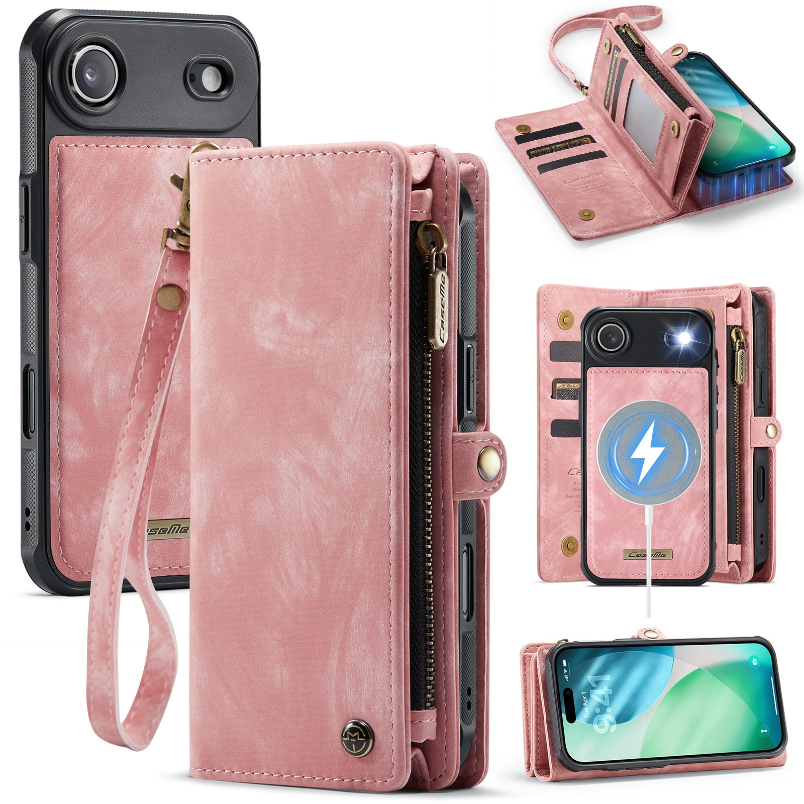 iPhone Air Rymligt plånboksfodral med många kortfack, Rosa