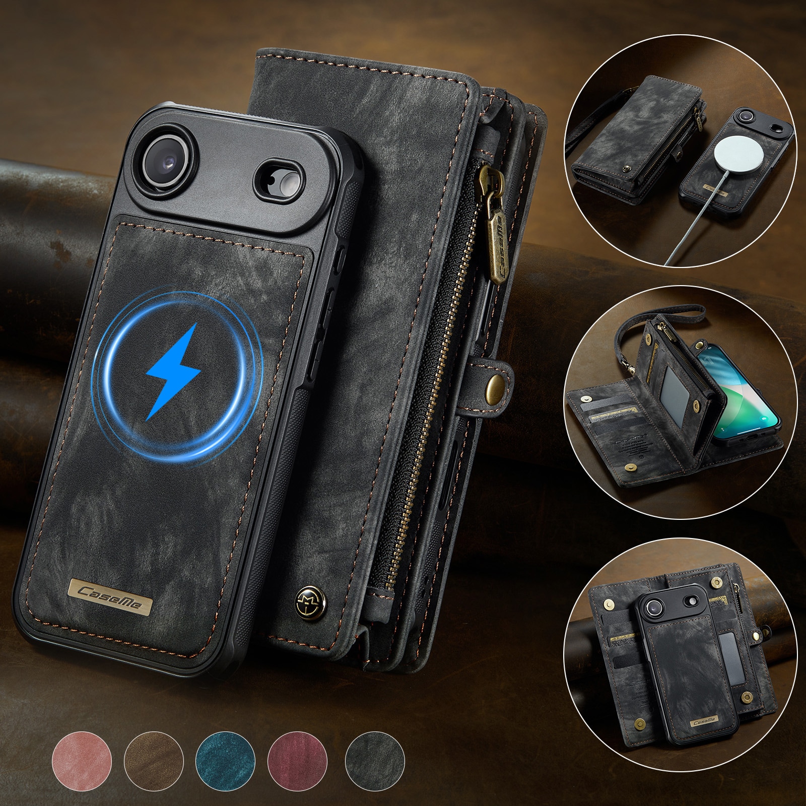 iPhone Air Rymligt plånboksfodral med många kortfack, Grå