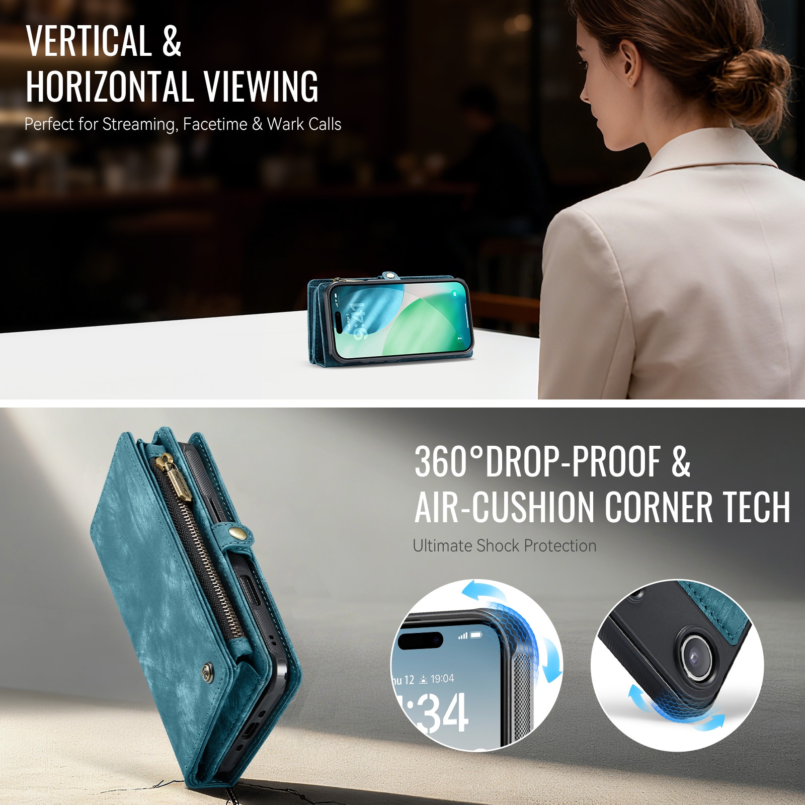 iPhone Air Rymligt plånboksfodral med många kortfack, Blå