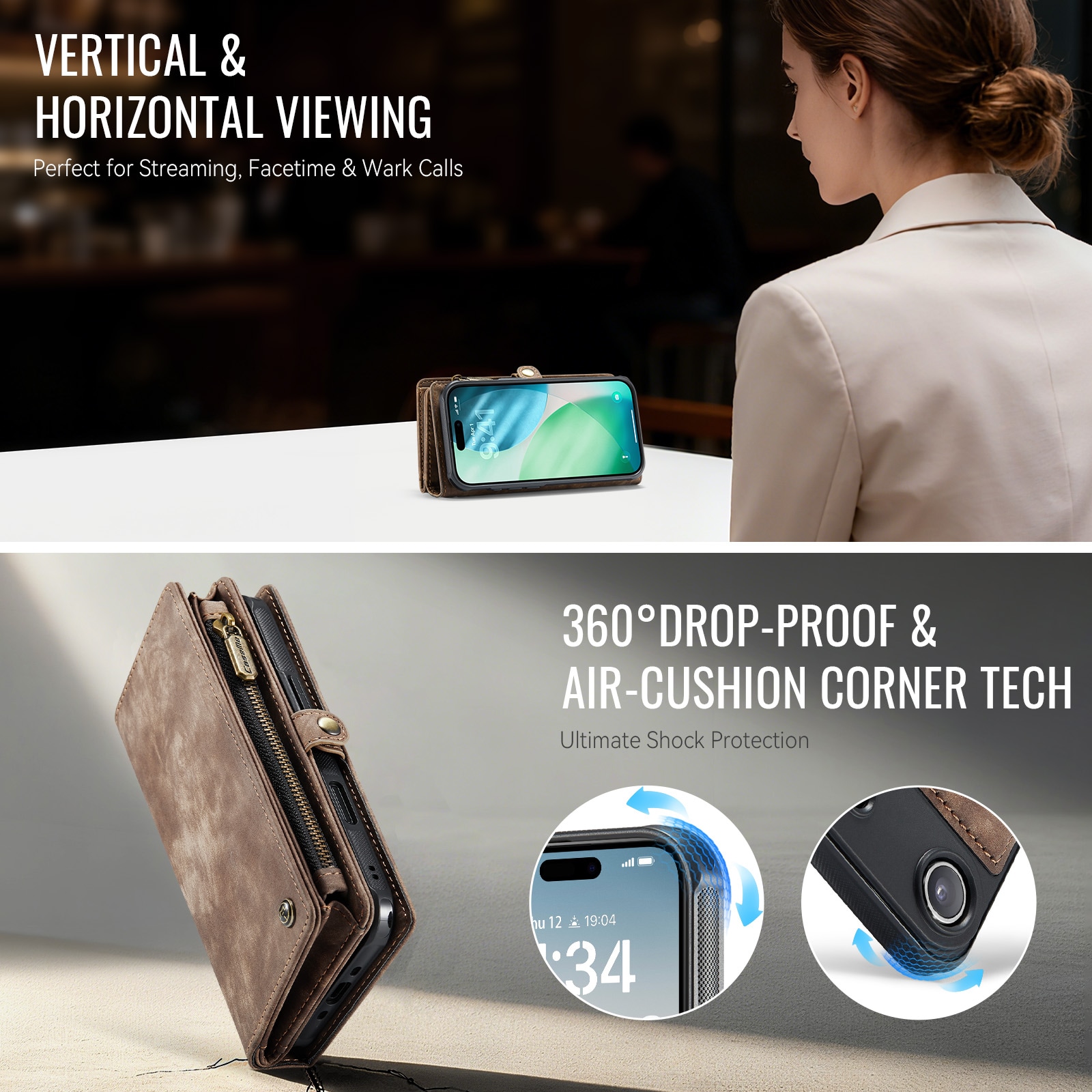 iPhone Air Rymligt plånboksfodral med många kortfack, Brun