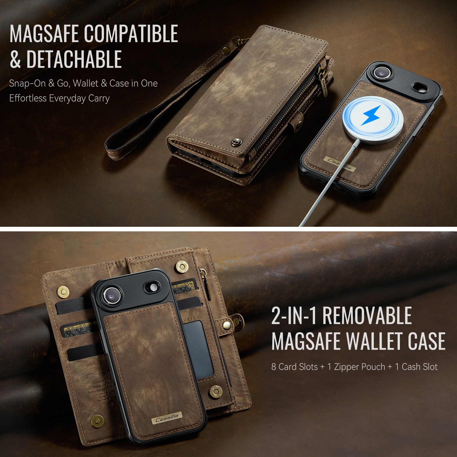 iPhone Air Rymligt plånboksfodral med många kortfack, Brun