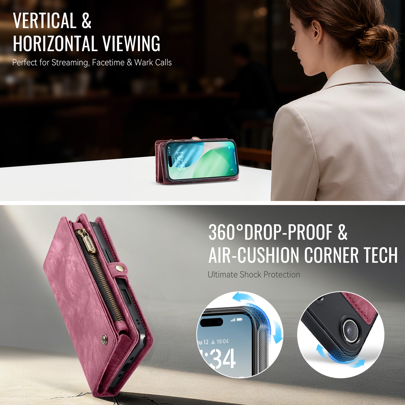 iPhone Air Rymligt plånboksfodral med många kortfack, Röd