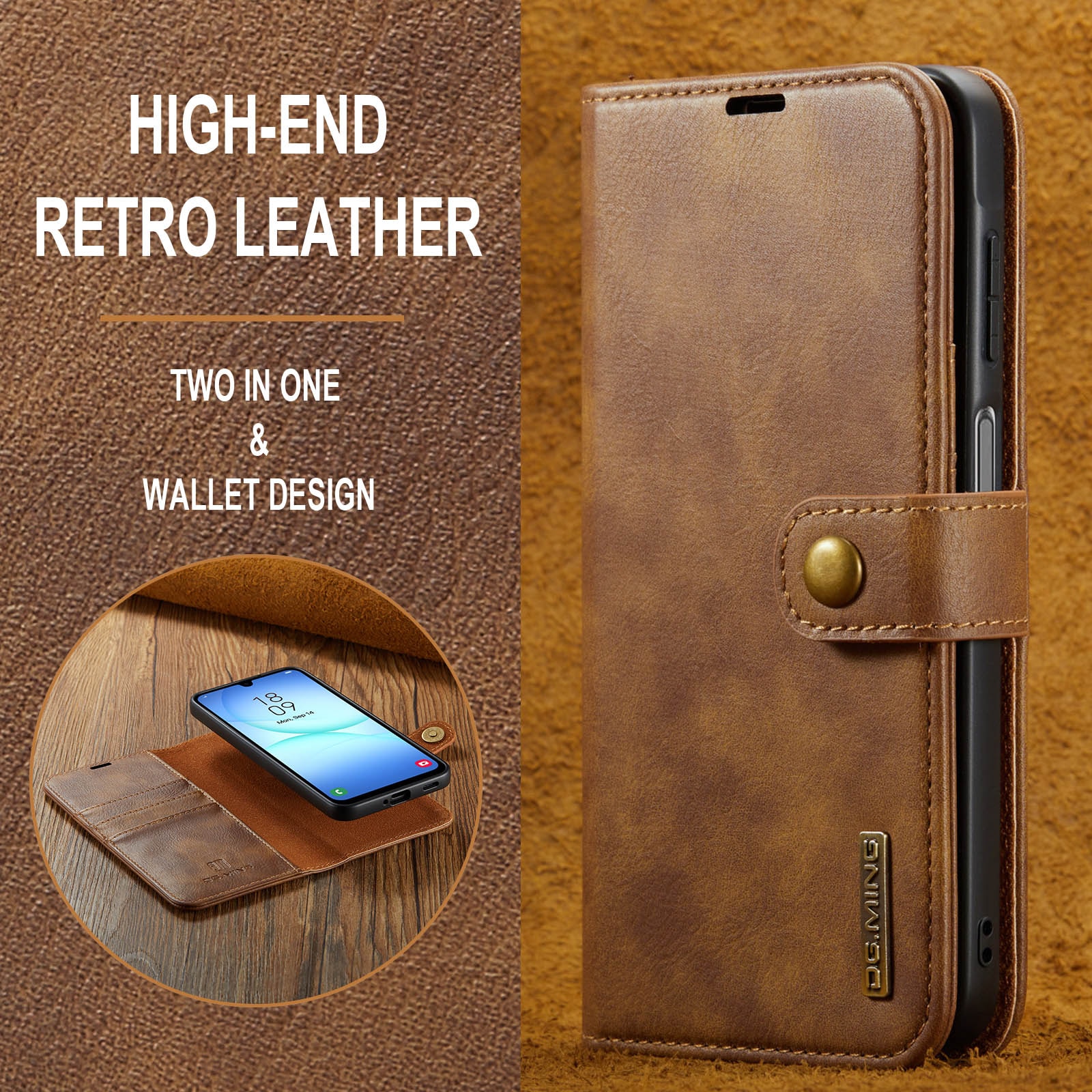 Samsung Galaxy A17 Plånboksfodral med avtagbart skal, Cognac