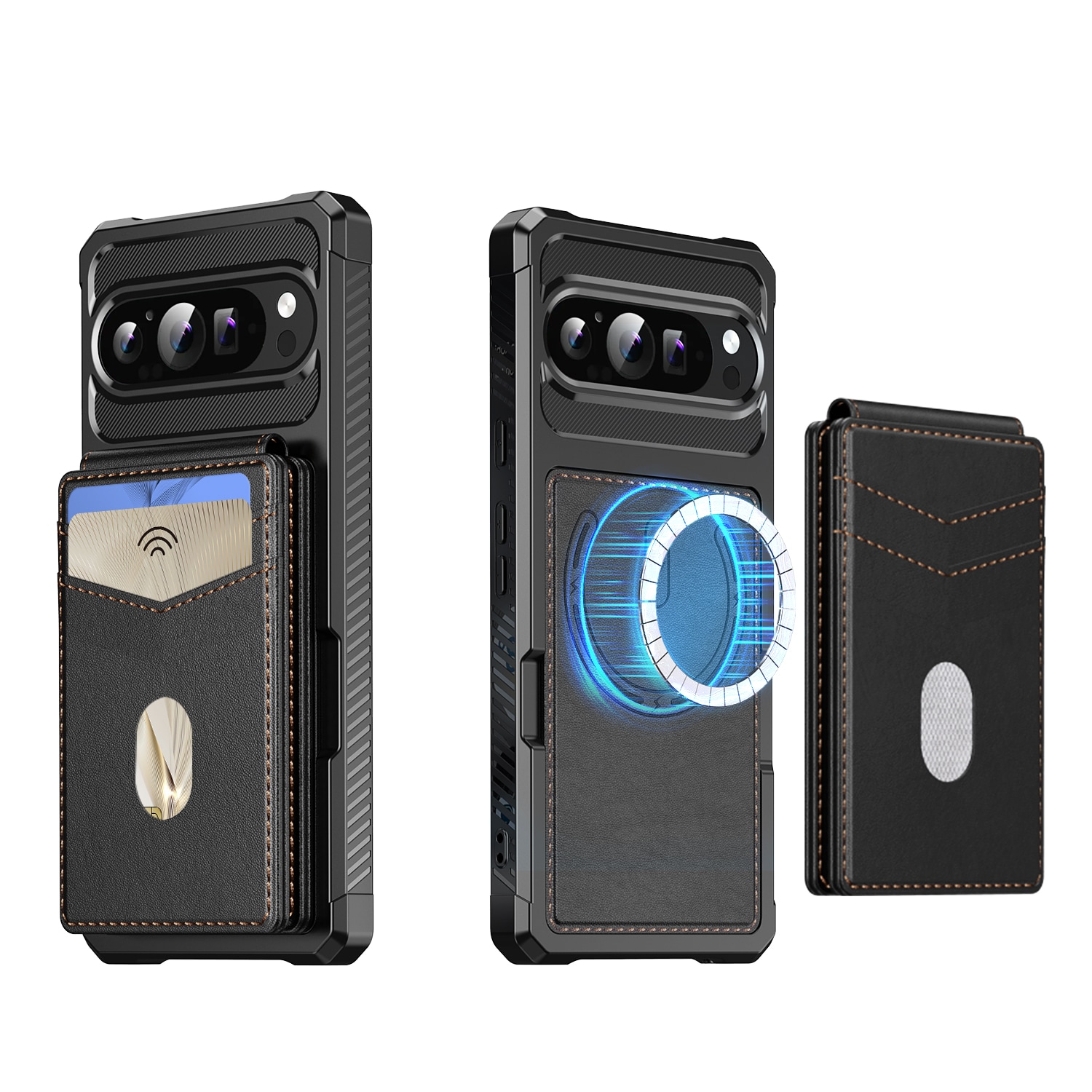 Google Pixel 10 Pro Magnetiskt mobilskal med avtagbar plånbok, Svart