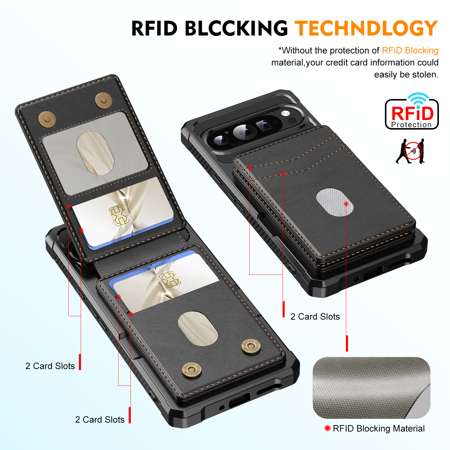 Google Pixel 10 Pro Magnetiskt mobilskal med avtagbar plånbok, Svart