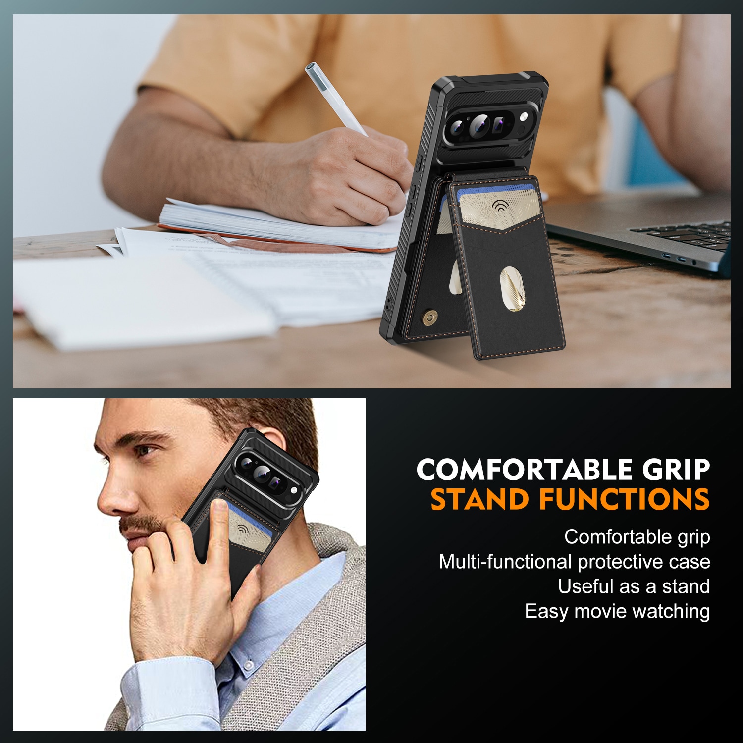 Google Pixel 10 Pro Magnetiskt mobilskal med avtagbar plånbok, Svart