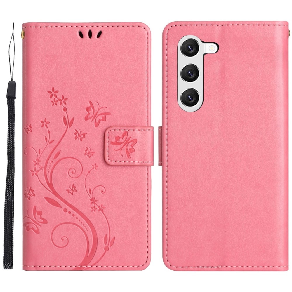Samsung Galaxy S23 Mobilfodral med fjärilar, rosa