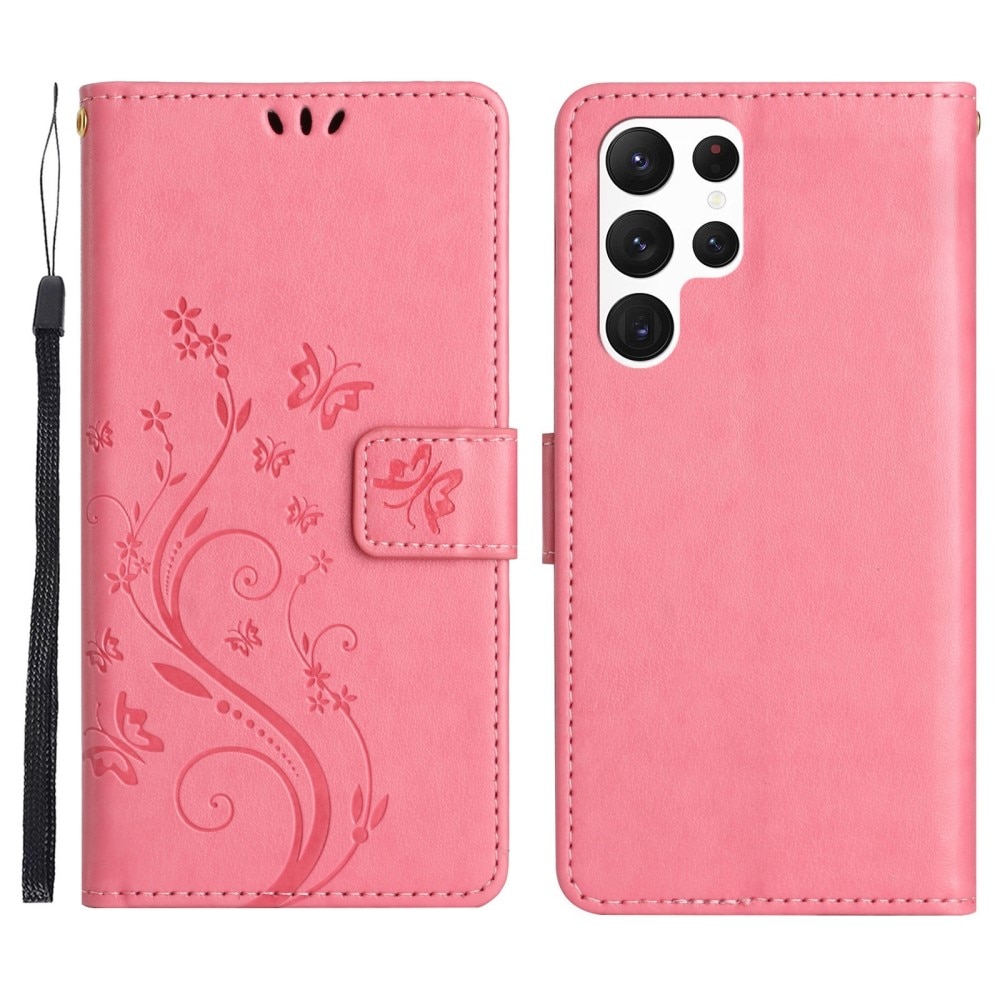 Samsung Galaxy S23 Ultra Mobilfodral med fjärilar, rosa