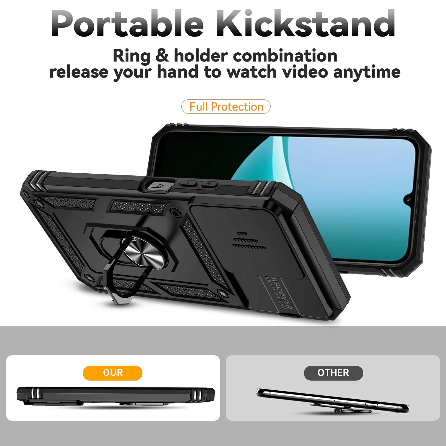 Xiaomi Redmi 15C Skal med kameraskydd & fingerring, Svart