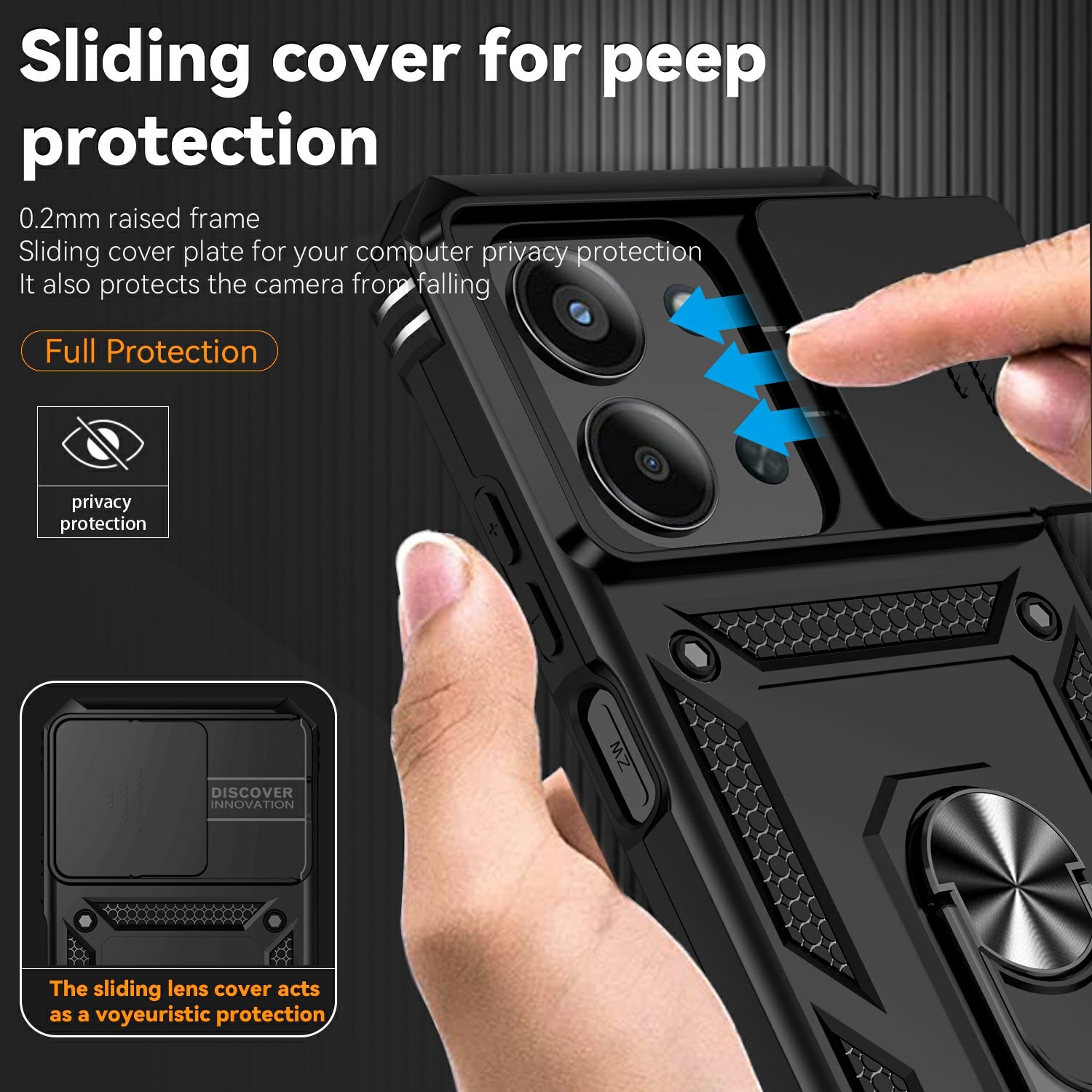 Xiaomi Redmi 15C Skal med kameraskydd & fingerring, Svart