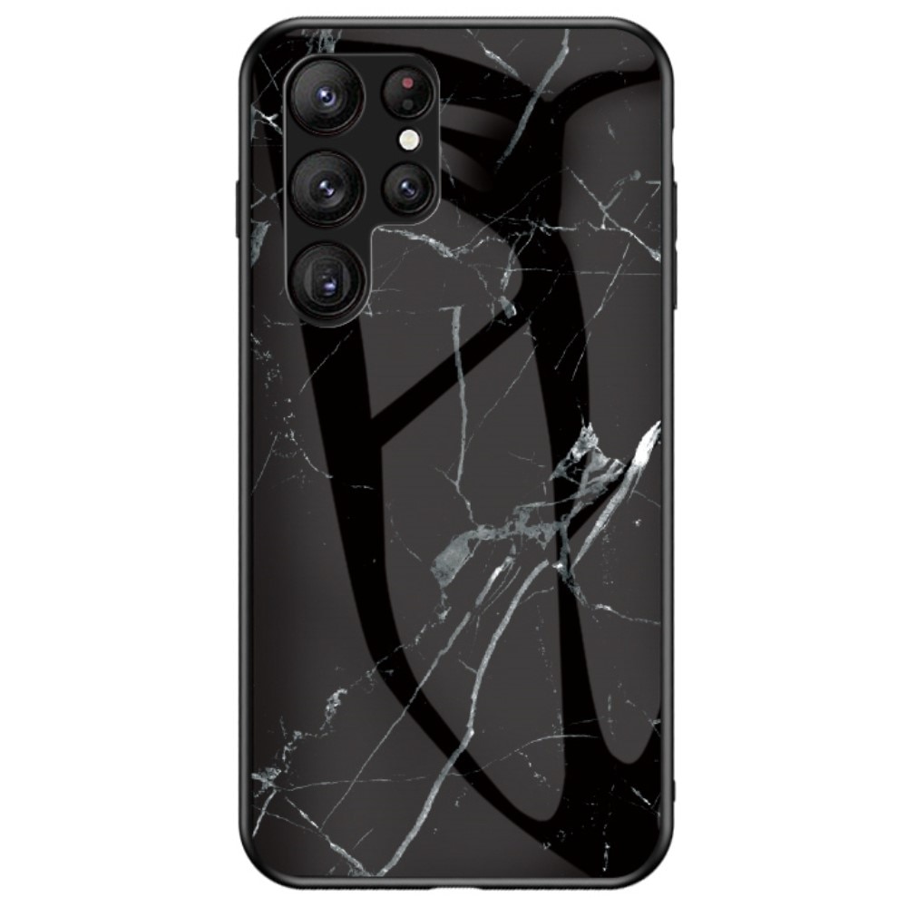 Samsung Galaxy S23 Ultra Mobilskal med baksida av glas, svart marmor
