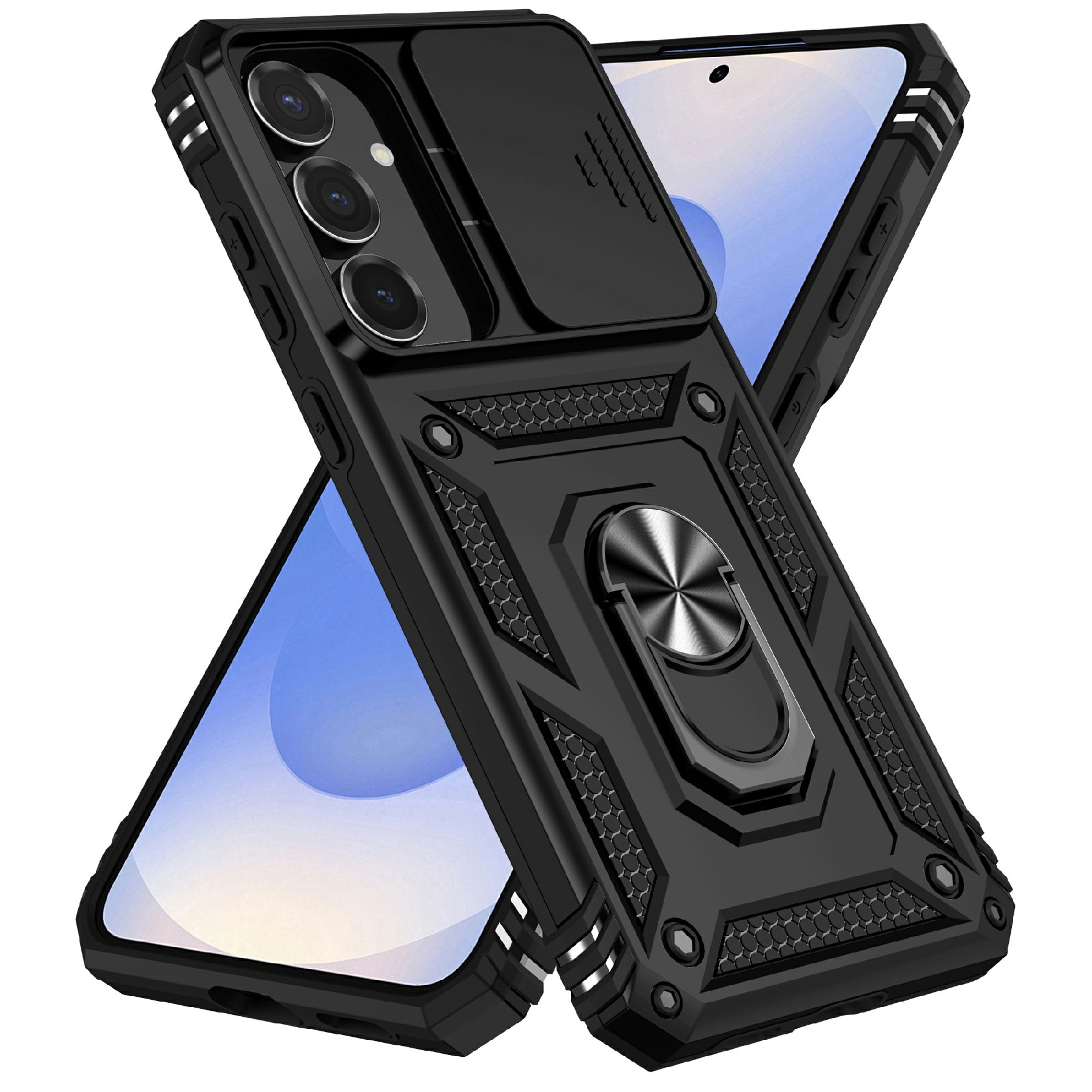 Samsung Galaxy S25 FE Skal med kameraskydd & fingerring, Svart