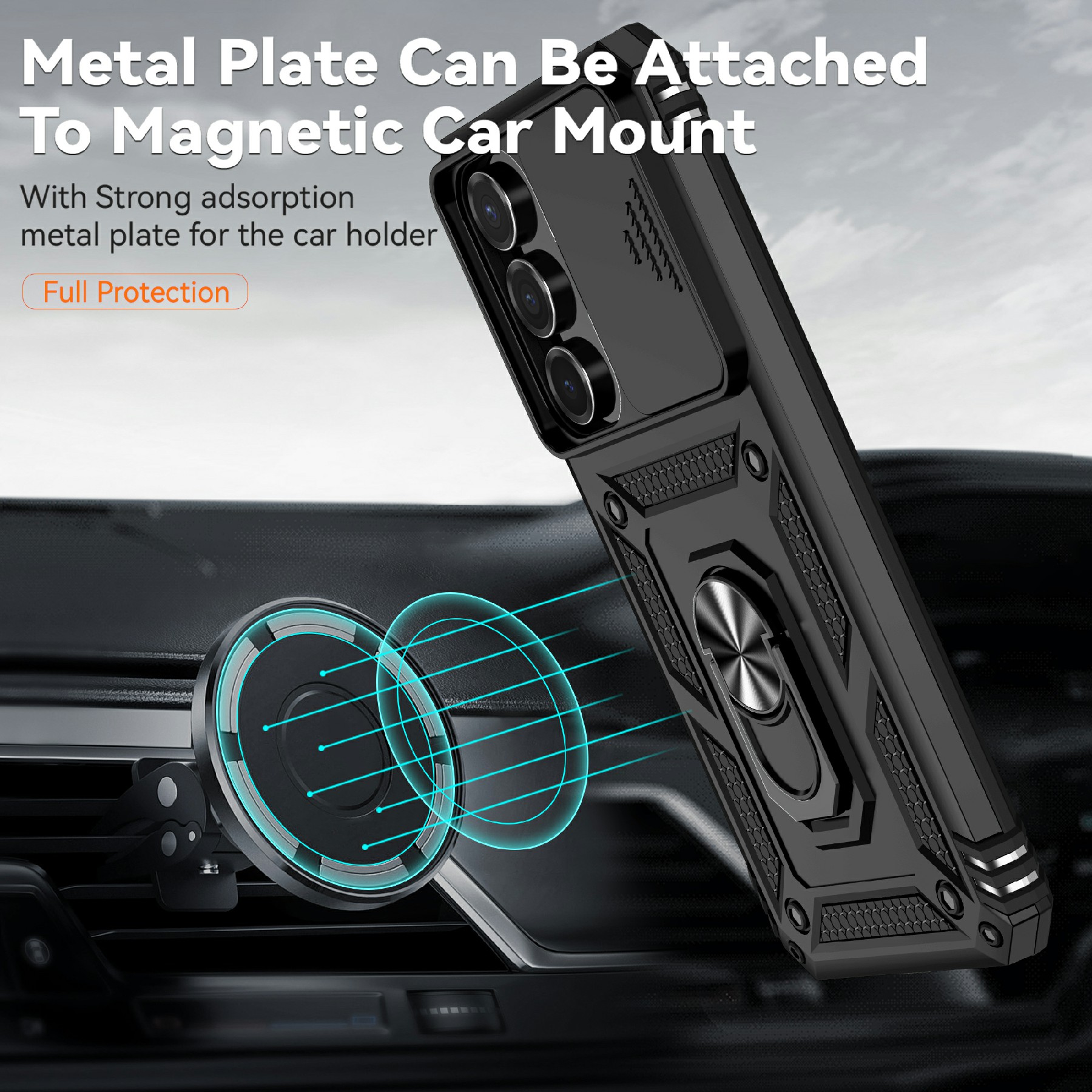 Samsung Galaxy S25 FE Skal med kameraskydd & fingerring, Svart