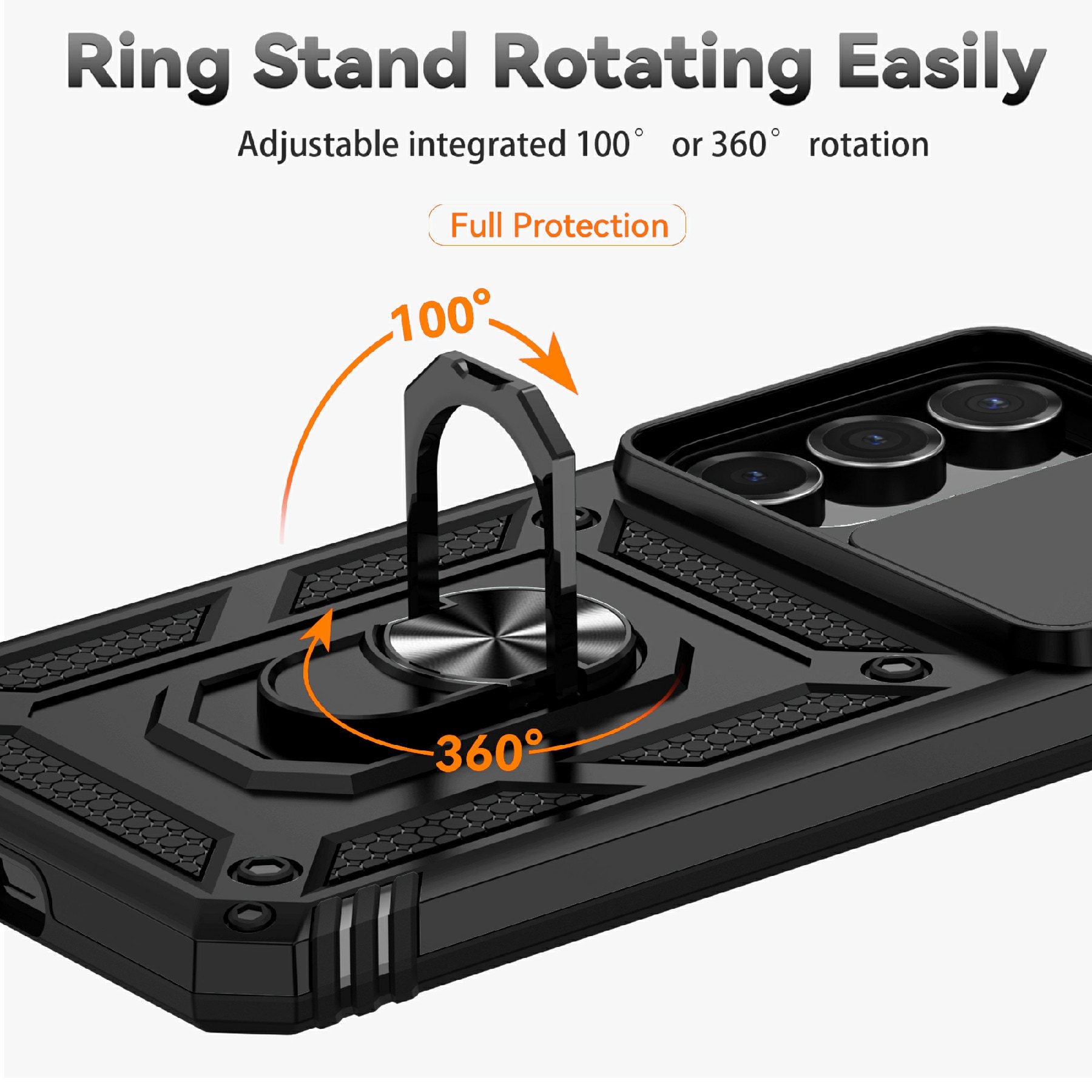 Samsung Galaxy S25 FE Skal med kameraskydd & fingerring, Svart