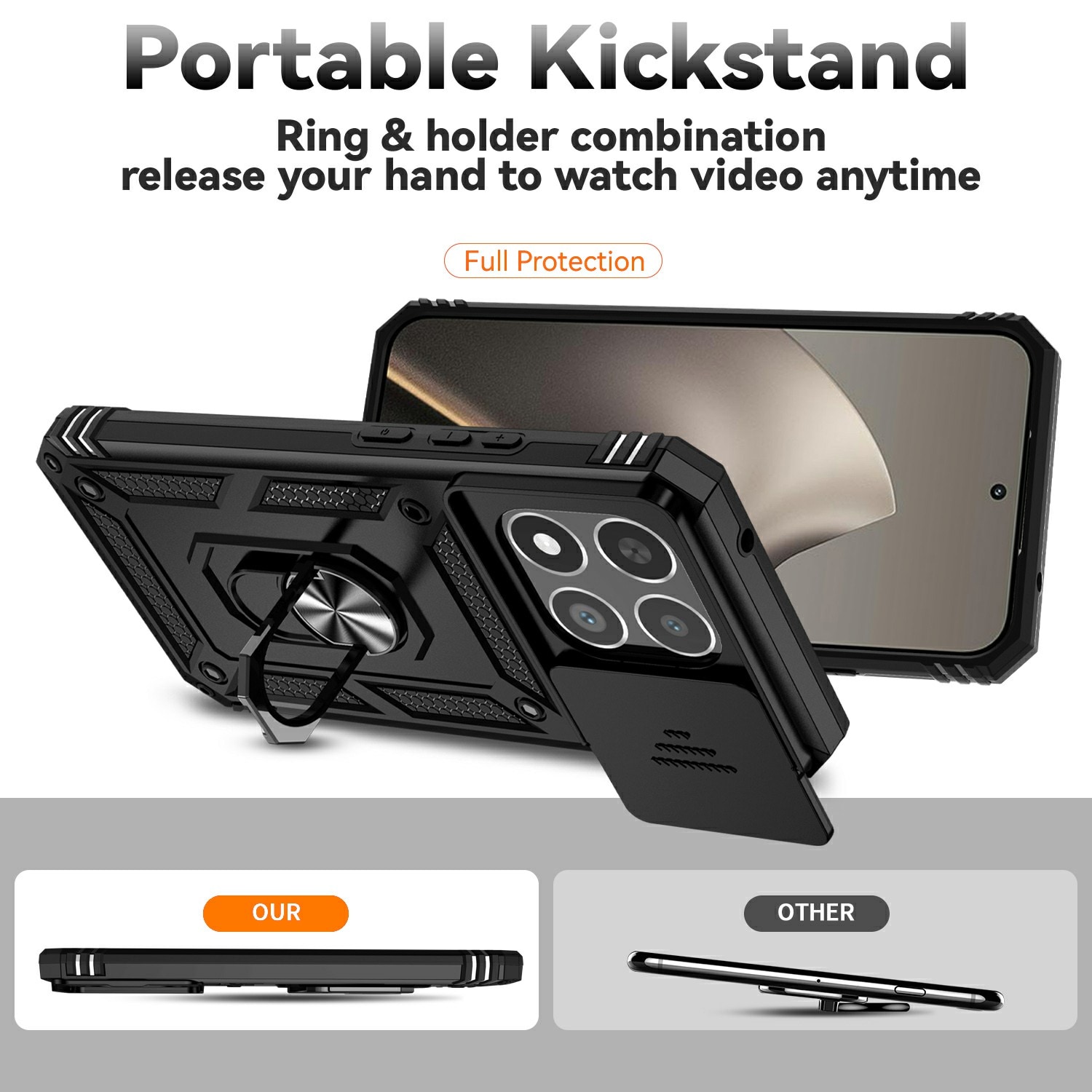 Xiaomi 15T Skal med kameraskydd & fingerring, Svart