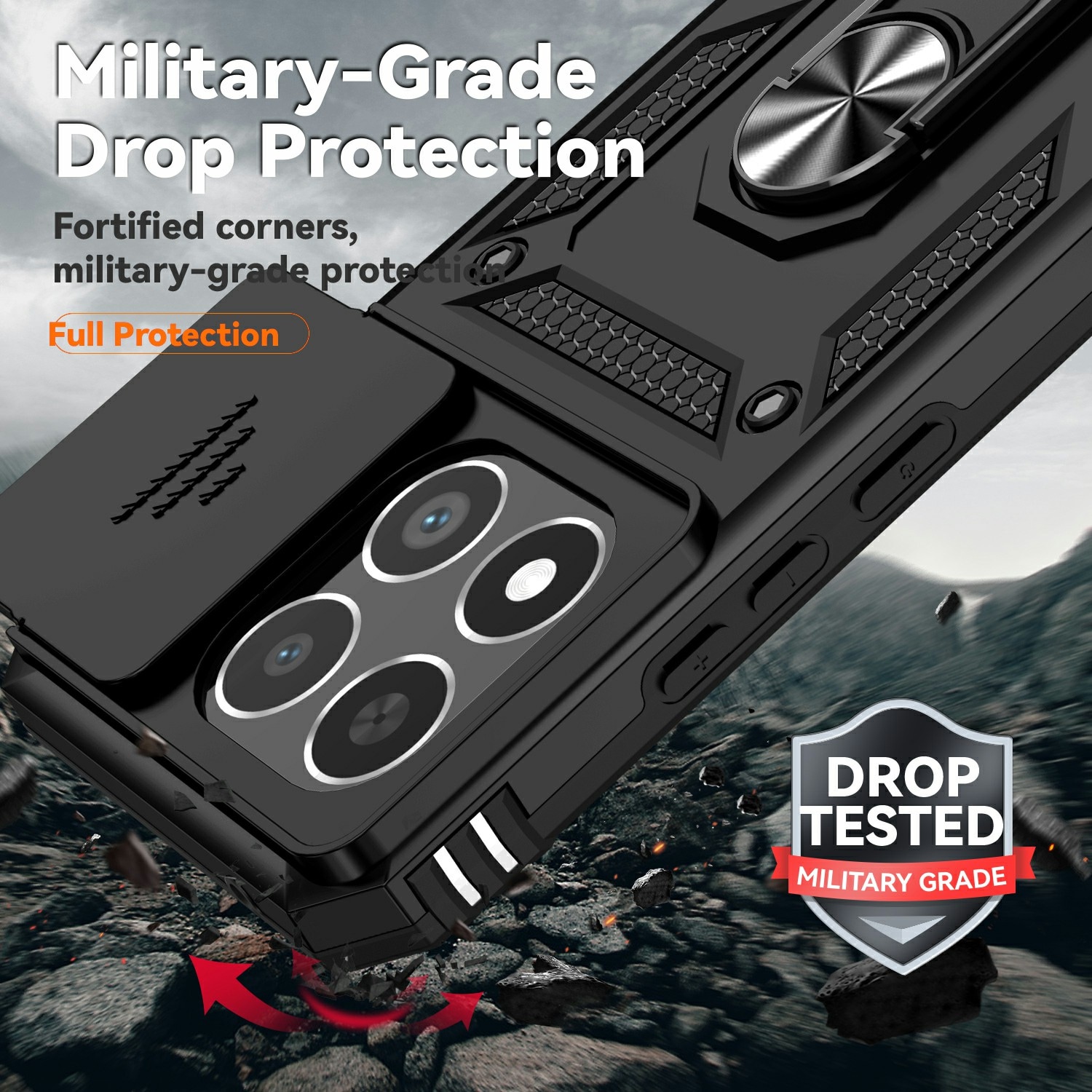 Xiaomi 15T Skal med kameraskydd & fingerring, Svart