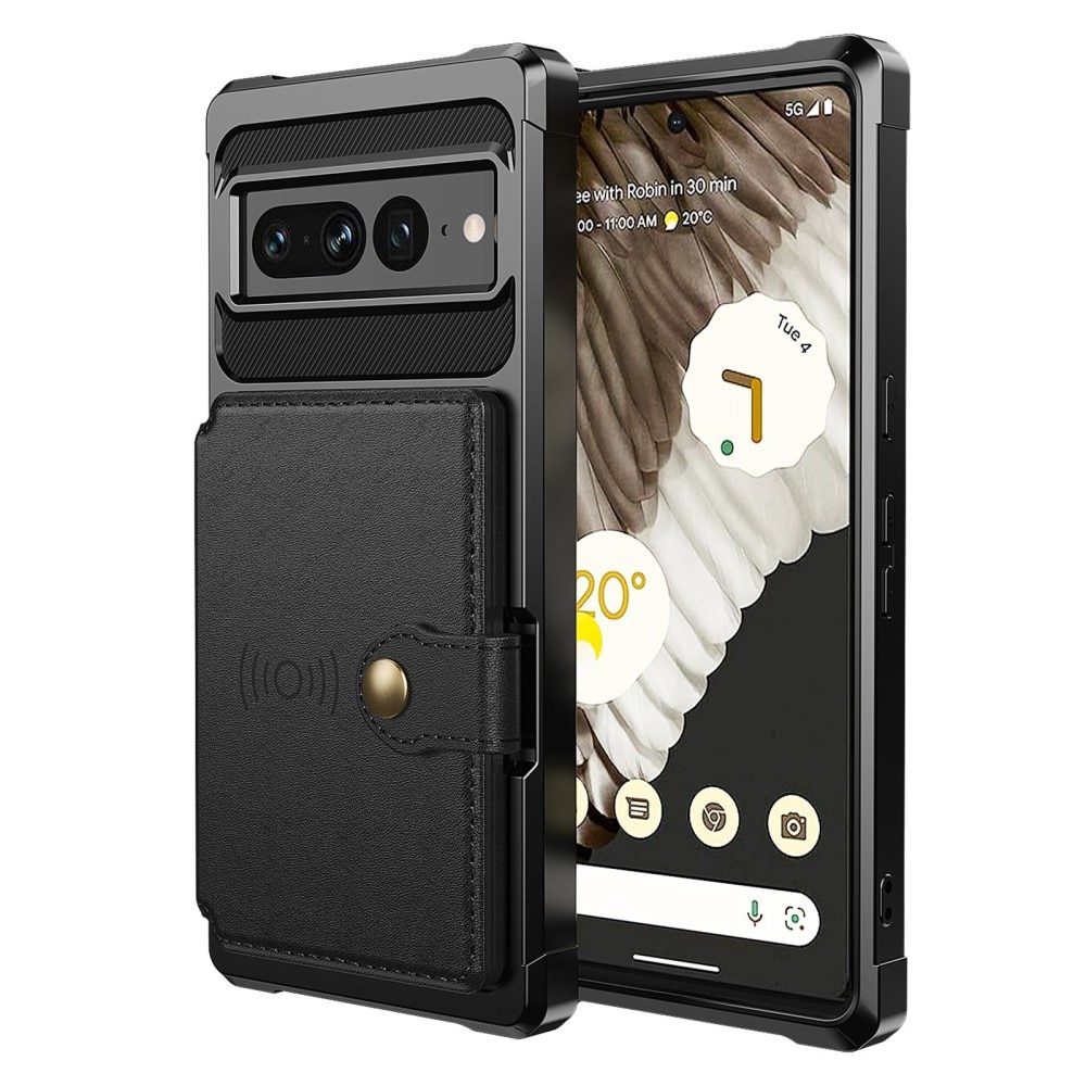 Google Pixel 7 Pro Stöttåligt Mobilskal med Plånbok, svart
