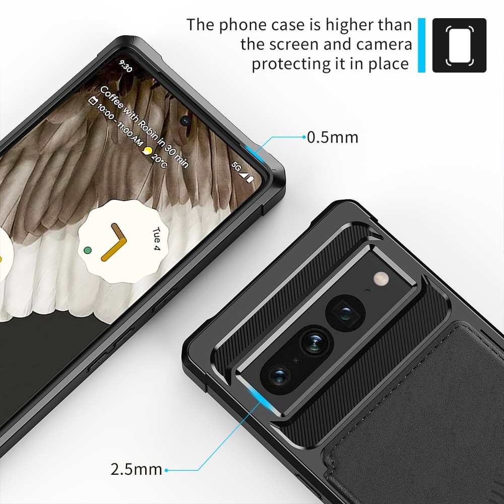 Google Pixel 7 Pro Stöttåligt Mobilskal med Plånbok, svart