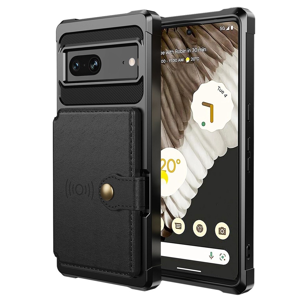 Google Pixel 7 Stöttåligt Mobilskal med Plånbok, svart