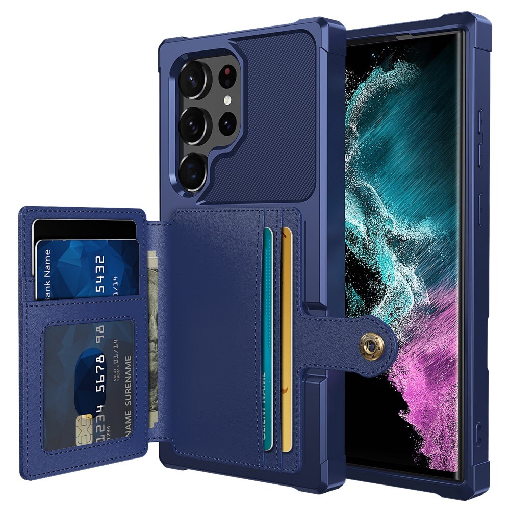 Samsung Galaxy S23 Ultra Stöttåligt Mobilskal med Plånbok, Blå