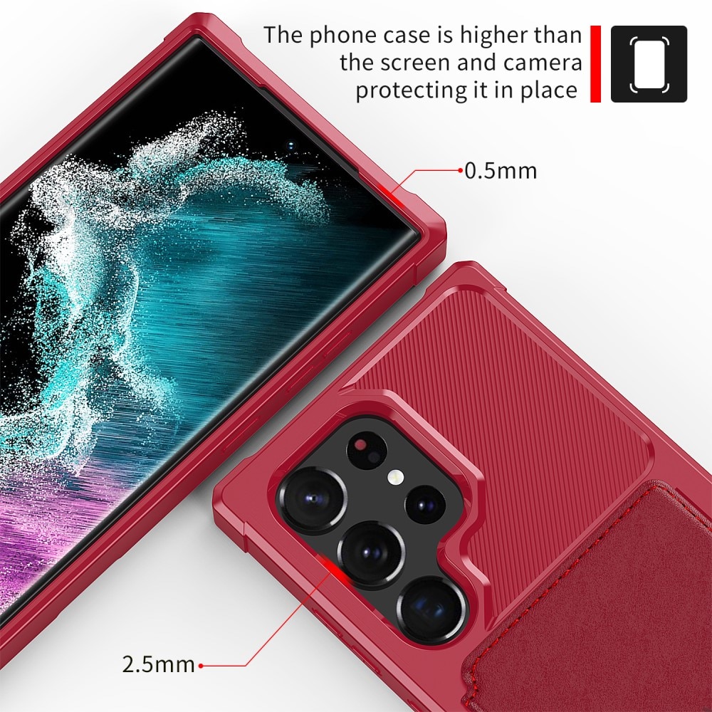 Samsung Galaxy S23 Ultra Stöttåligt Mobilskal med Plånbok, röd