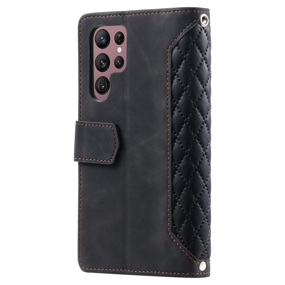 Samsung Galaxy S23 Ultra Quiltad plånboksväska, svart