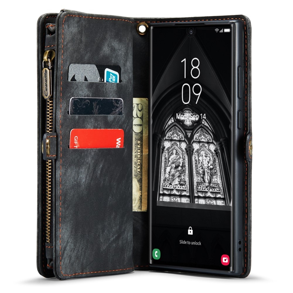 Samsung Galaxy S23 Ultra Rymligt plånboksfodral med många kortfack, grå