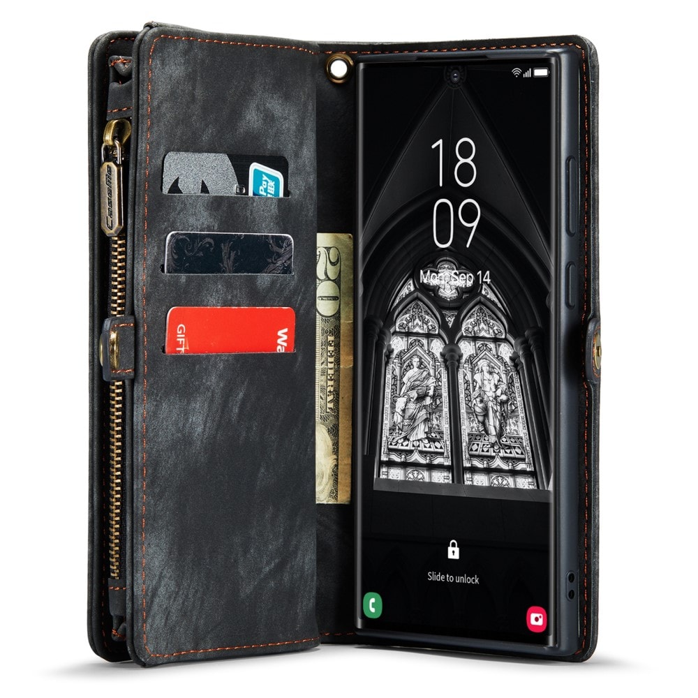 Samsung Galaxy S23 Ultra Rymligt plånboksfodral med många kortfack, Grå