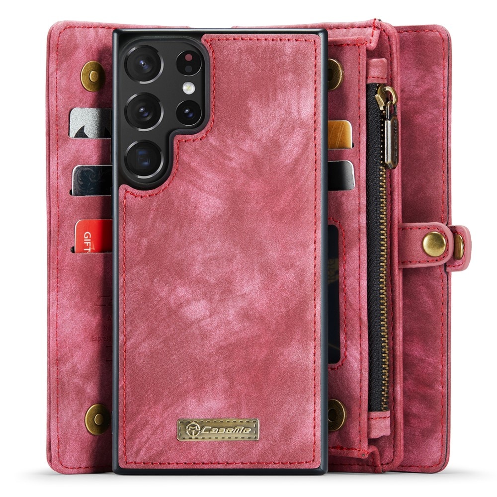 Samsung Galaxy S23 Ultra Rymligt plånboksfodral med många kortfack, röd