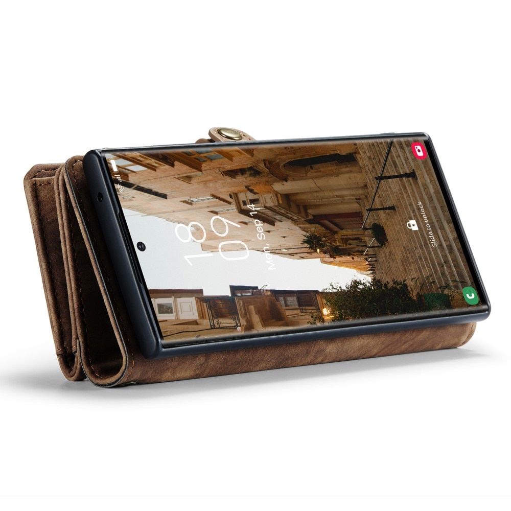 Samsung Galaxy S23 Ultra Rymligt plånboksfodral med många kortfack, brun