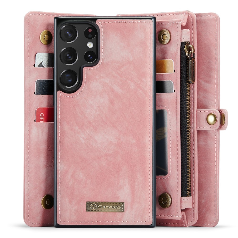Samsung Galaxy S23 Ultra Rymligt plånboksfodral med många kortfack, rosa