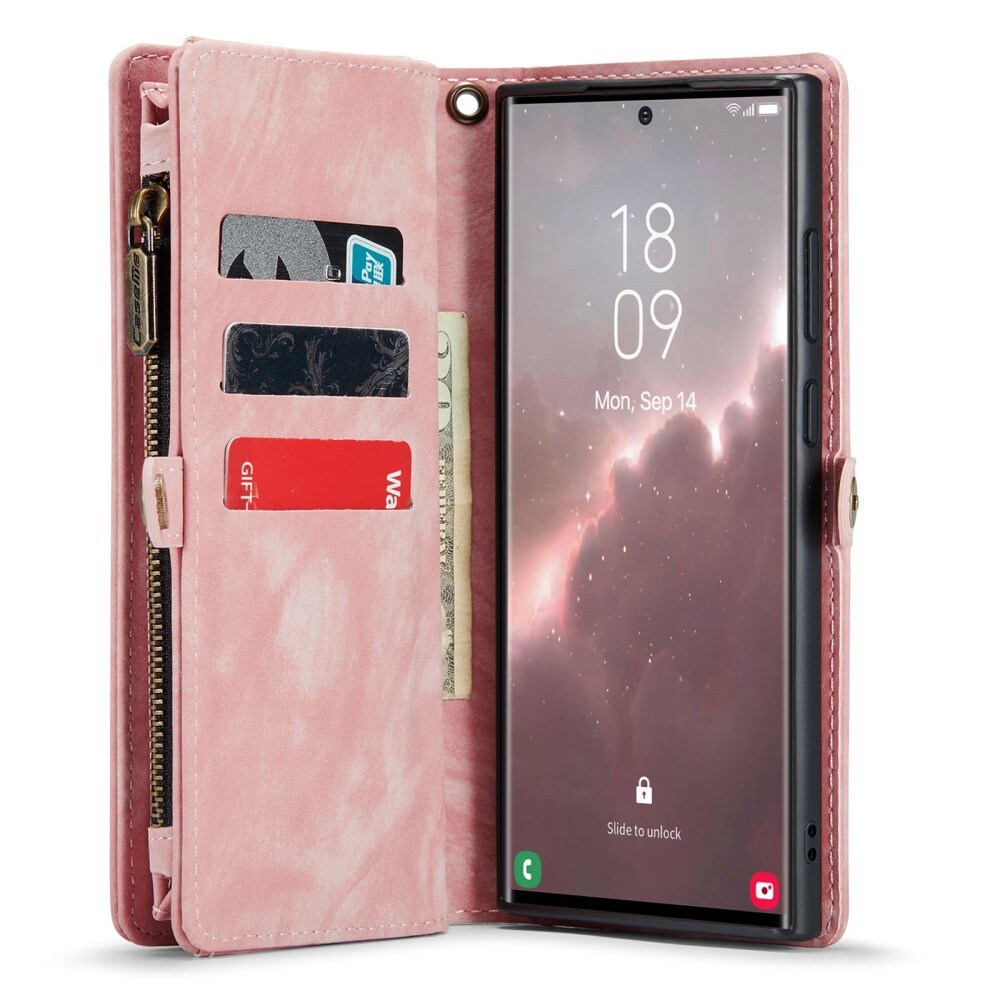 Samsung Galaxy S23 Ultra Rymligt plånboksfodral med många kortfack, Rosa