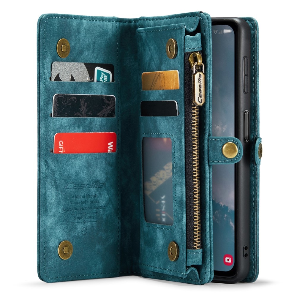 Samsung Galaxy A14 Rymligt plånboksfodral med många kortfack, blå