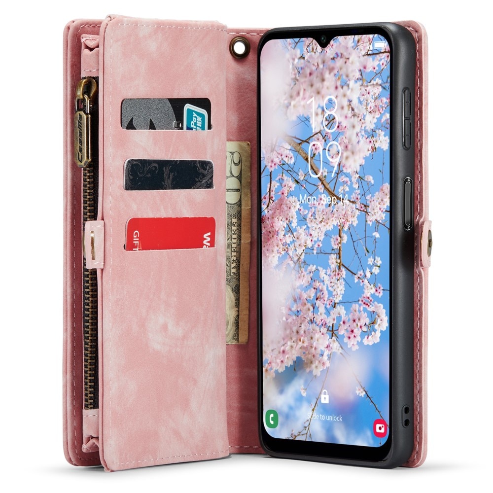 Samsung Galaxy A14 Rymligt plånboksfodral med många kortfack, rosa