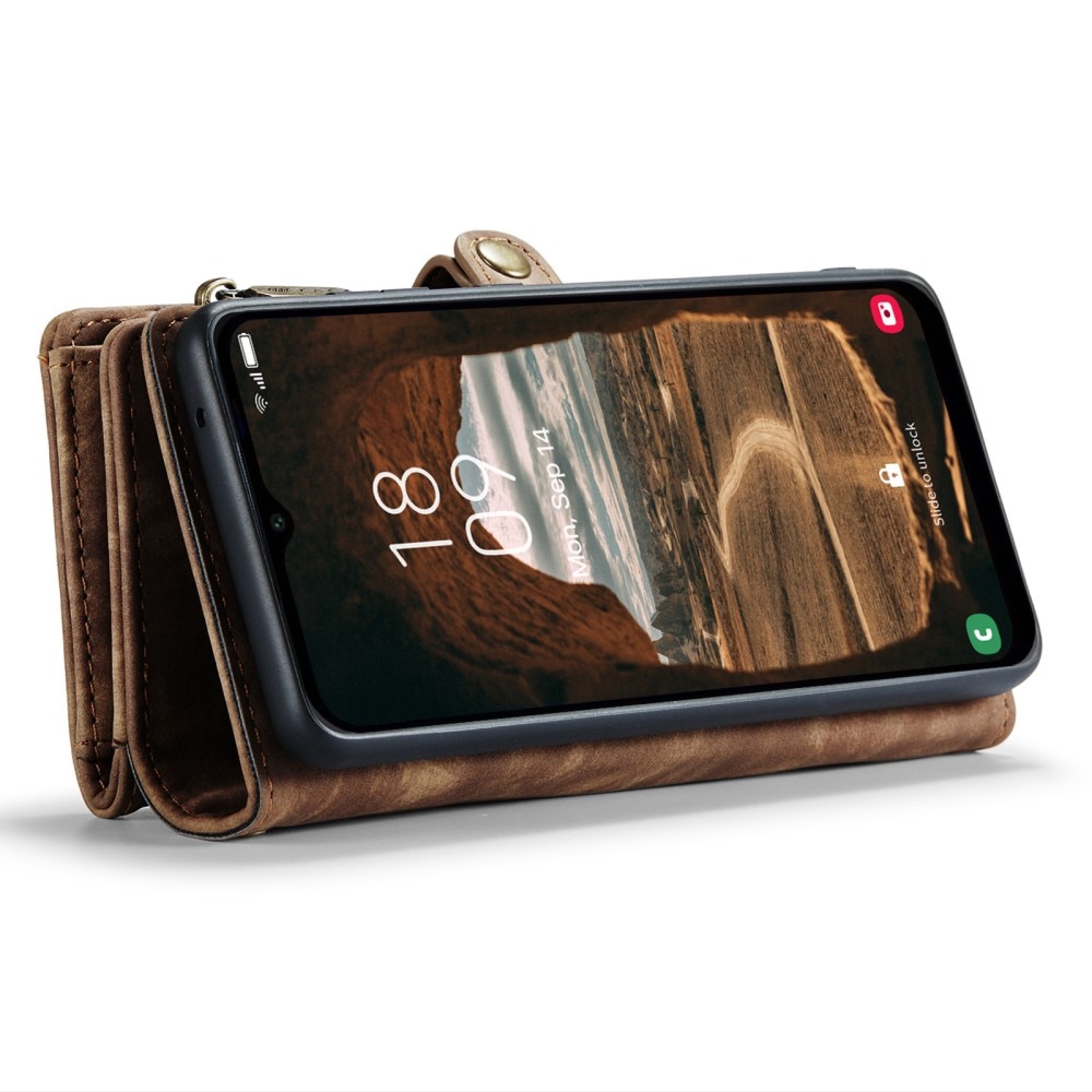 Samsung Galaxy A14 Rymligt plånboksfodral med många kortfack, brun
