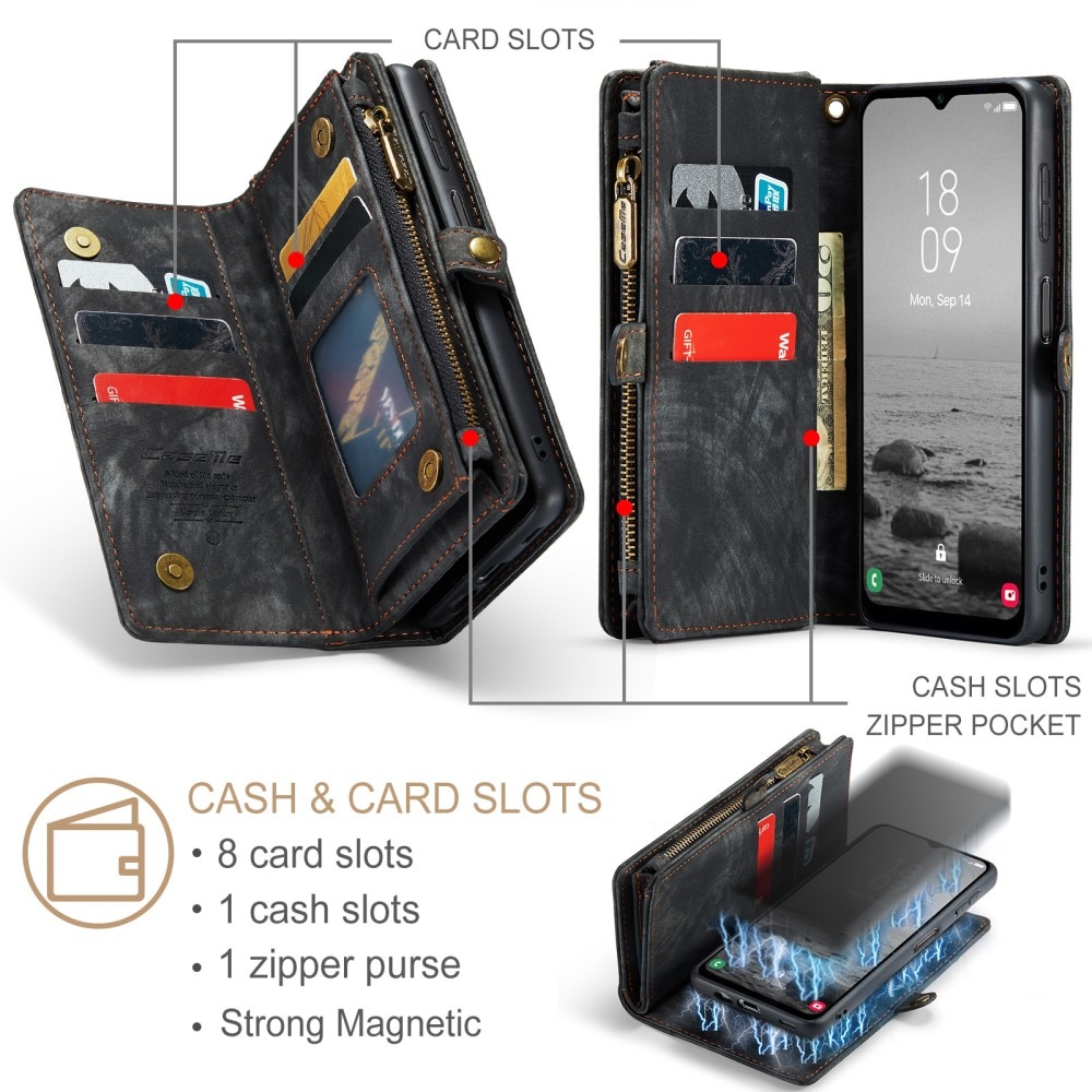 Samsung Galaxy A34 Rymligt plånboksfodral med många kortfack, grå