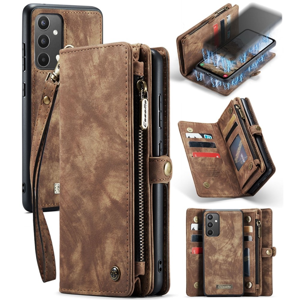 Samsung Galaxy A34 Rymligt plånboksfodral med många kortfack, brun