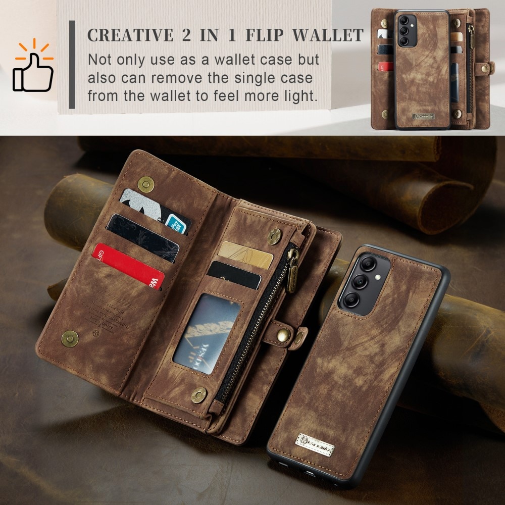 Samsung Galaxy A54 Rymligt plånboksfodral med många kortfack, brun