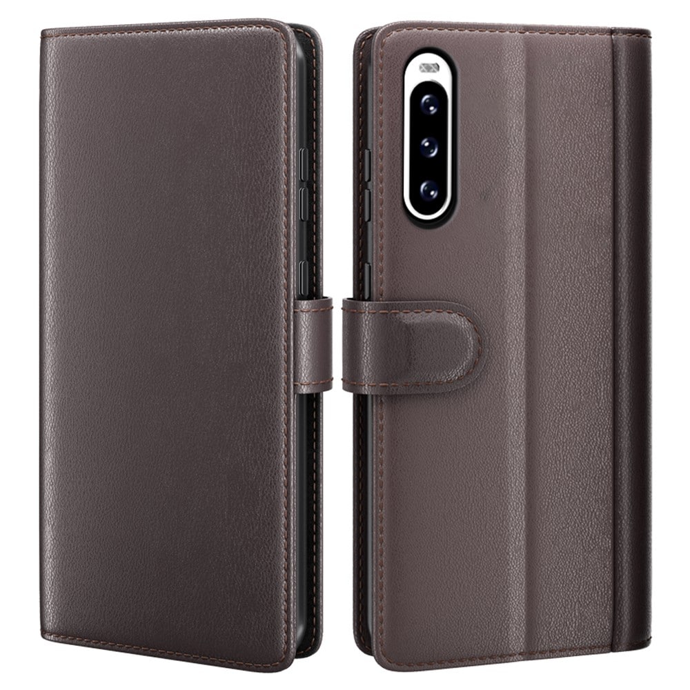 Sony Xperia 10 V Plånboksfodral i Äkta Läder, Brun
