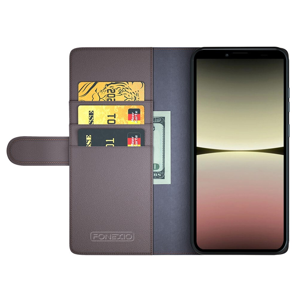 Sony Xperia 10 V Plånboksfodral i Äkta Läder, Brun