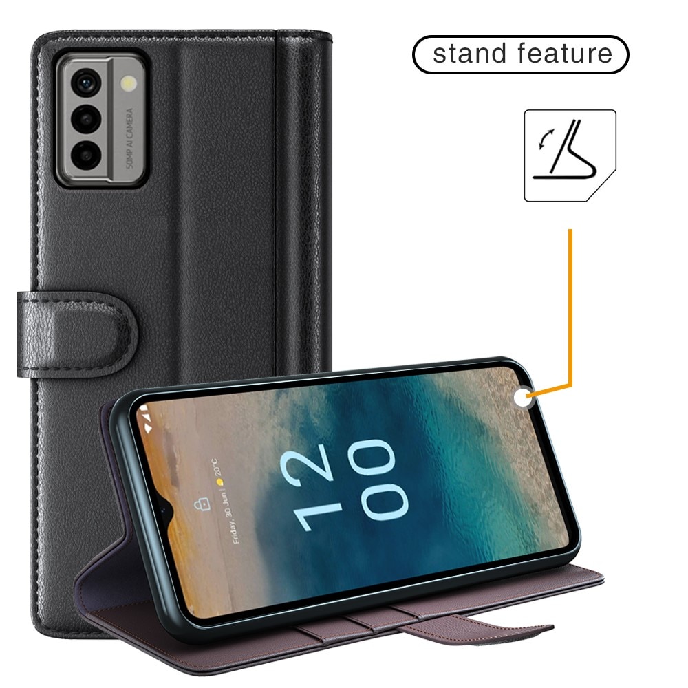Nokia G22 Plånboksfodral i Äkta Läder, svart