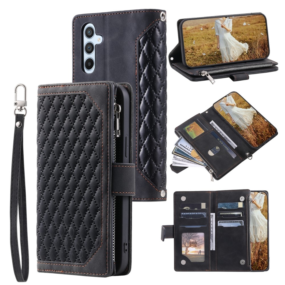 Samsung Galaxy A14 Quiltad plånboksväska, svart