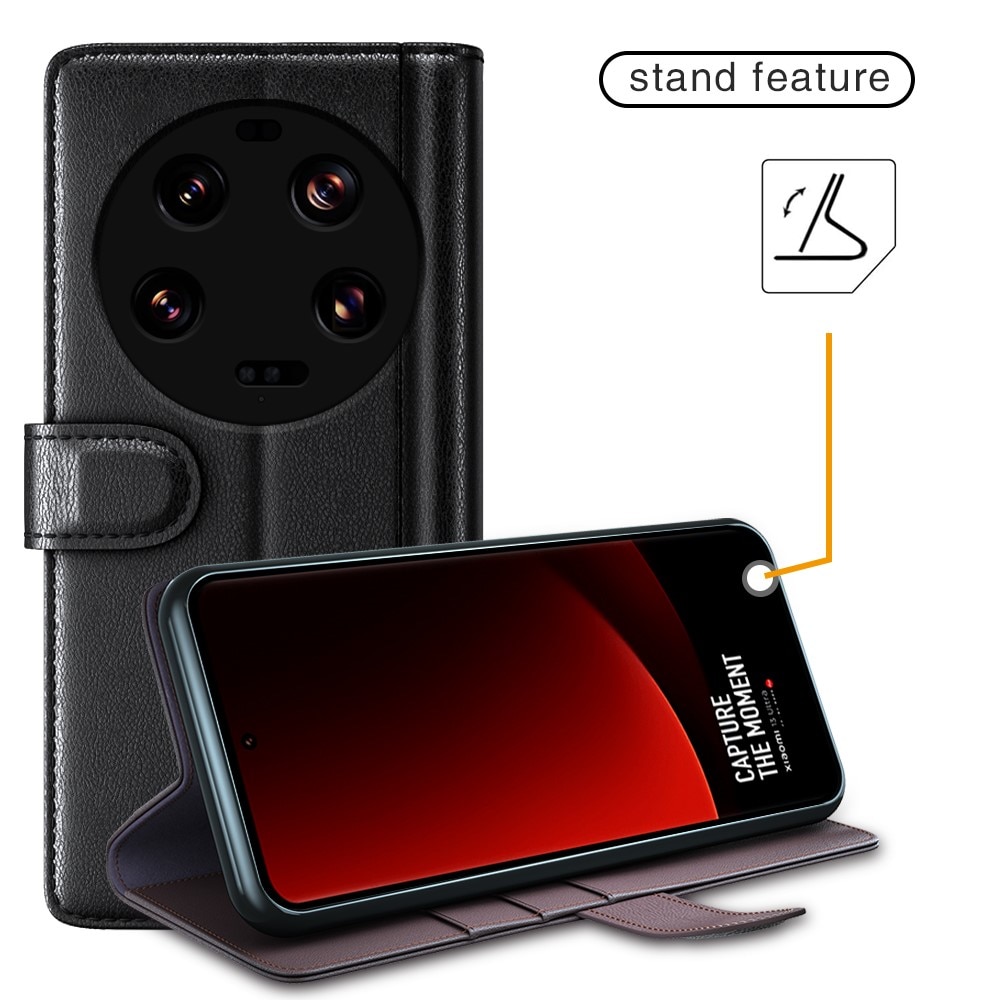 Xiaomi 13 Ultra Plånboksfodral i Äkta Läder, svart