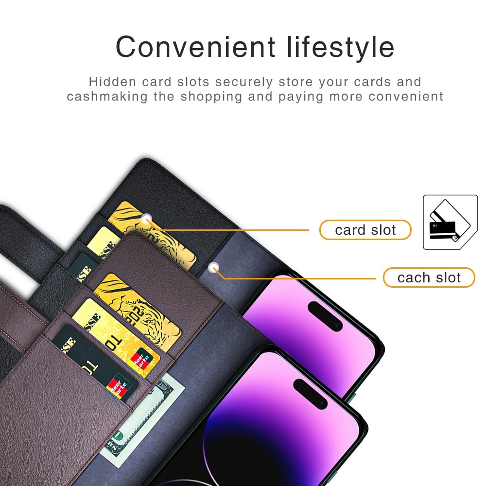 iPhone 15 Pro Max Plånboksfodral i Äkta Läder, brun
