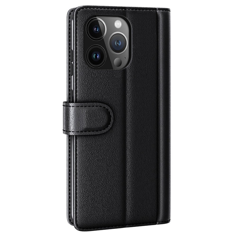 iPhone 15 Pro Max Plånboksfodral i Äkta Läder, Svart