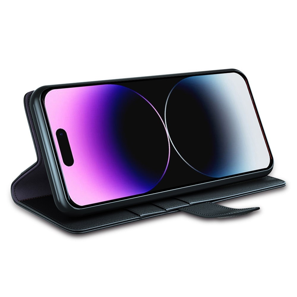 iPhone 15 Pro Max Plånboksfodral i Äkta Läder, Svart