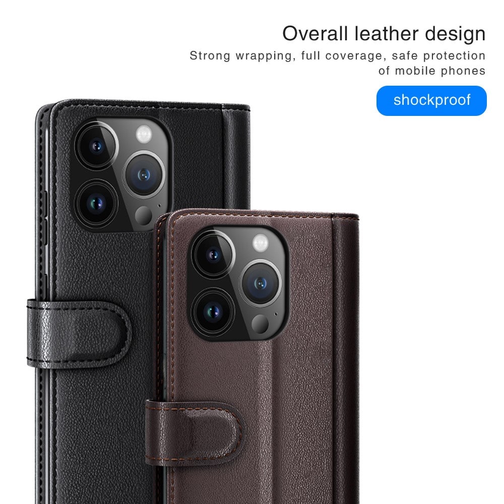 iPhone 15 Pro Max Plånboksfodral i Äkta Läder, Svart