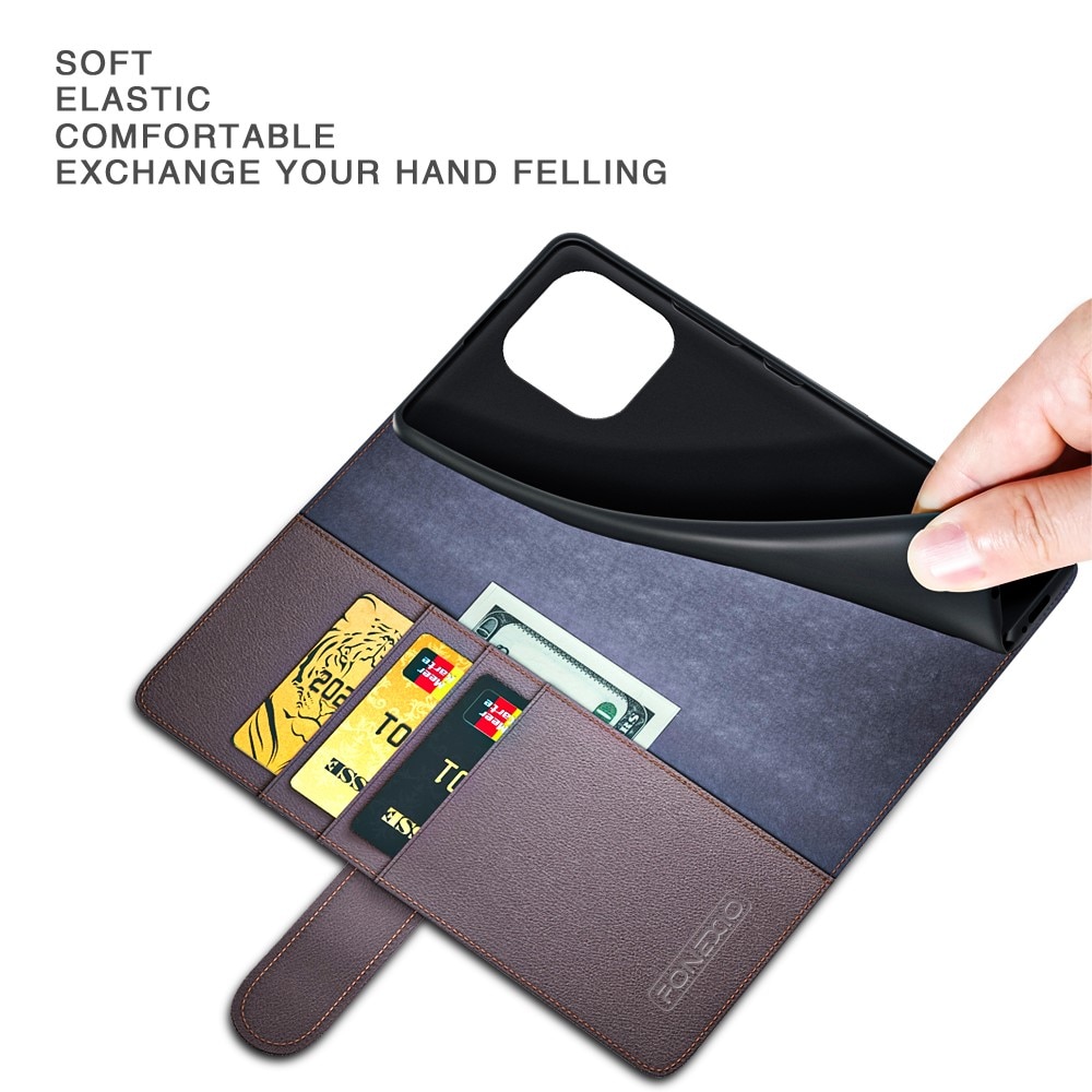 iPhone 15 Plus Plånboksfodral i Äkta Läder, brun