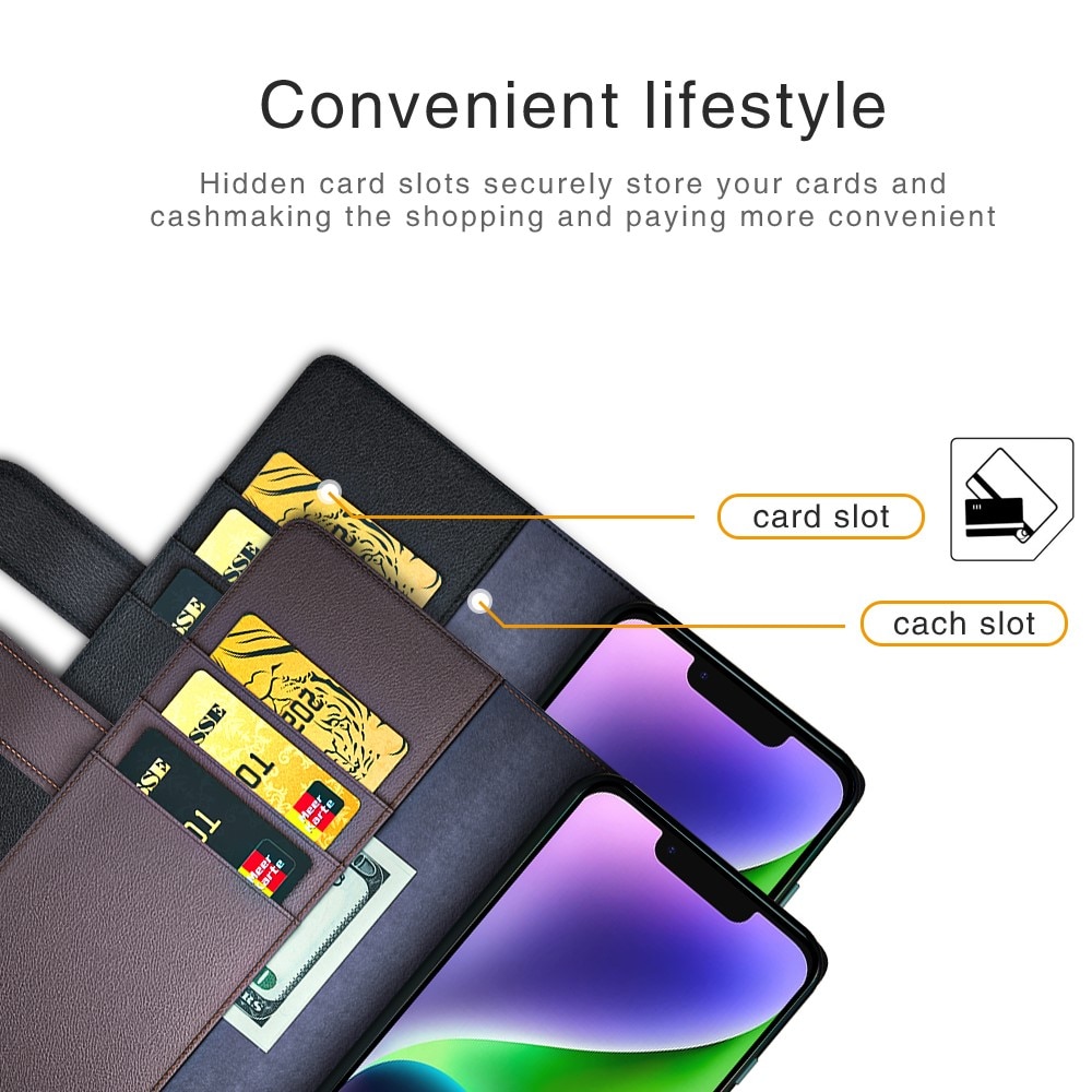 iPhone 15 Plus Plånboksfodral i Äkta Läder, brun